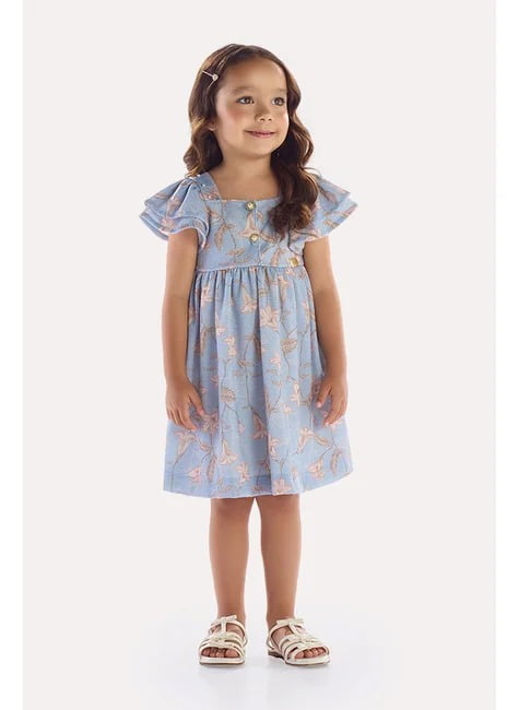 VESTIDO INFANTIL KIKI MALHA TRICOT AZUL FLORAL - 2100194