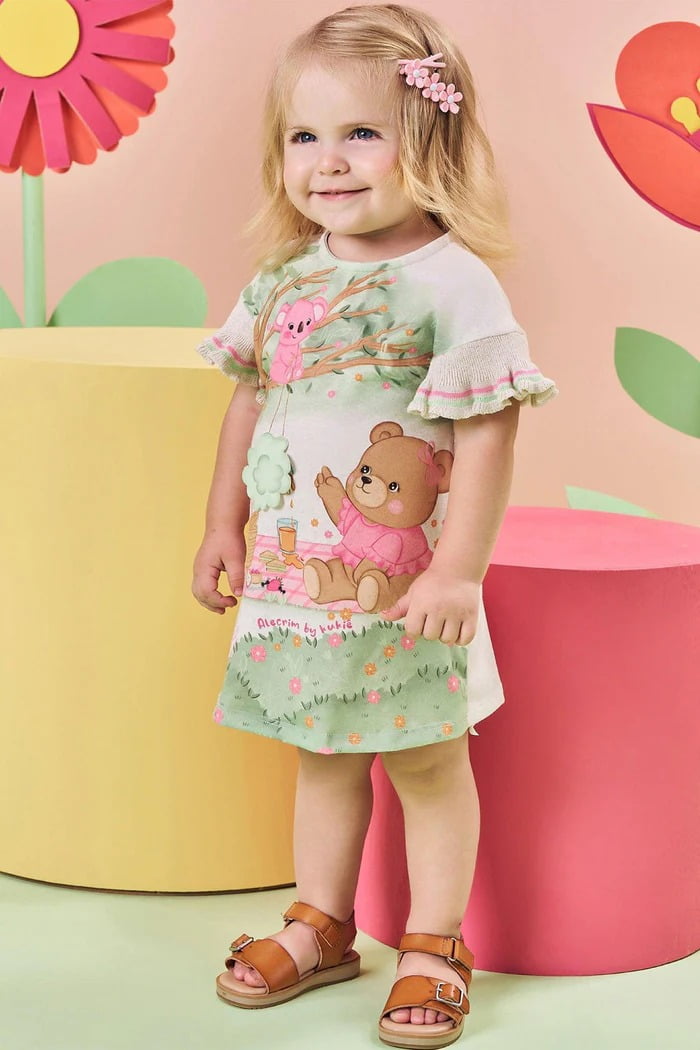 VESTIDO INFANTIL KUKIÊ EM MALHA FRESH COM ESTAMPA PIQUINIQUE - 85018
