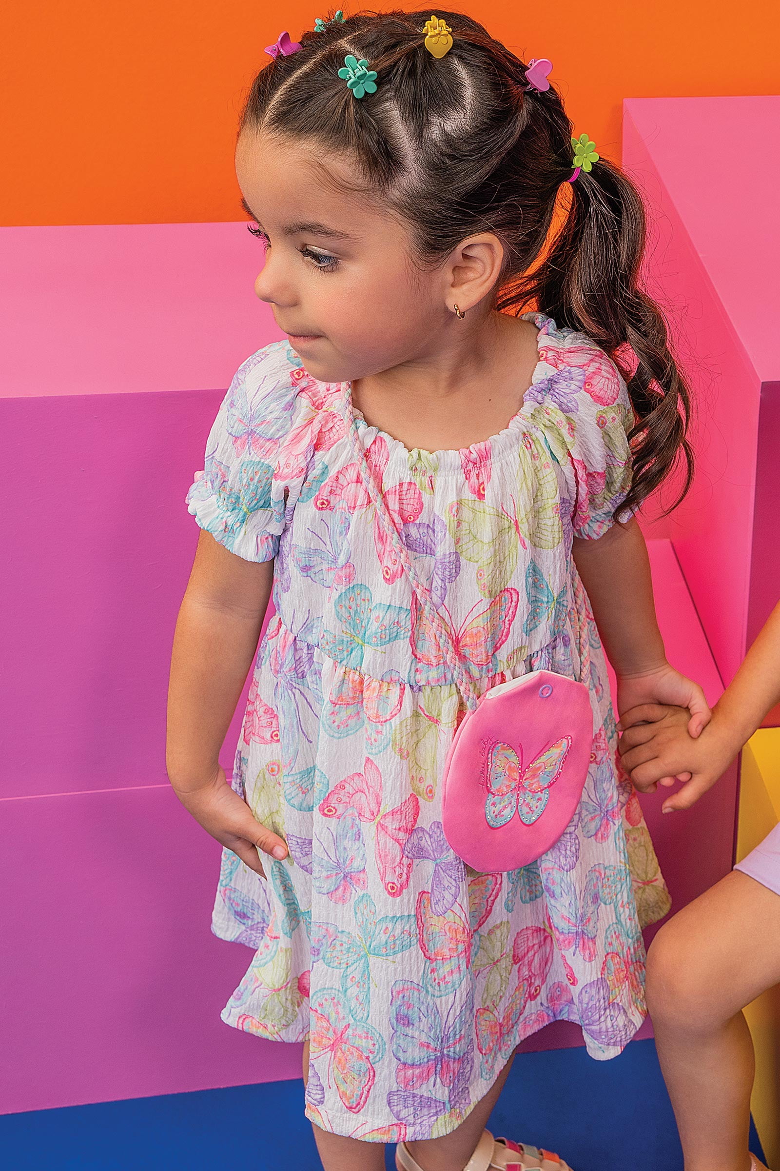 VESTIDO INFANTIL KUKIÊ EM MALHA TEXTURIZADA ACOMPANHA BOLSA - 74564