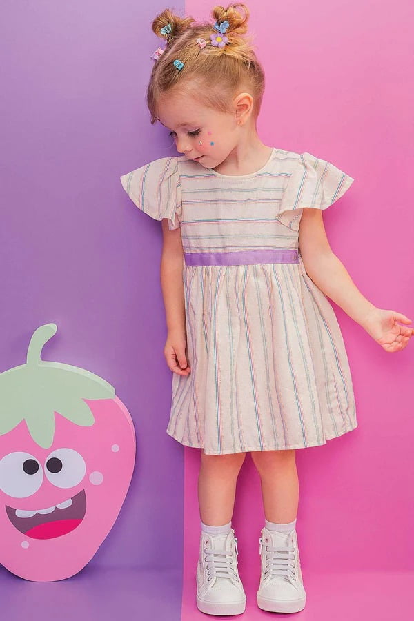 VESTIDO INFANTIL KUKIÊ EM TRICOLINE LISTRA - 74553