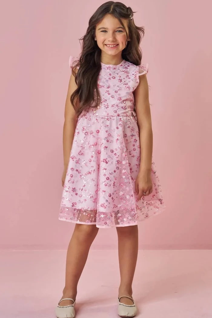 VESTIDO INFANTIL KUKIÊ EM TULE BORDADO PAETÊ - 90417