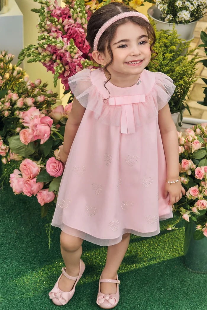 VESTIDO INFANTIL KUKIÊ EM TULE COM ELASTANO E STRASS - 84280
