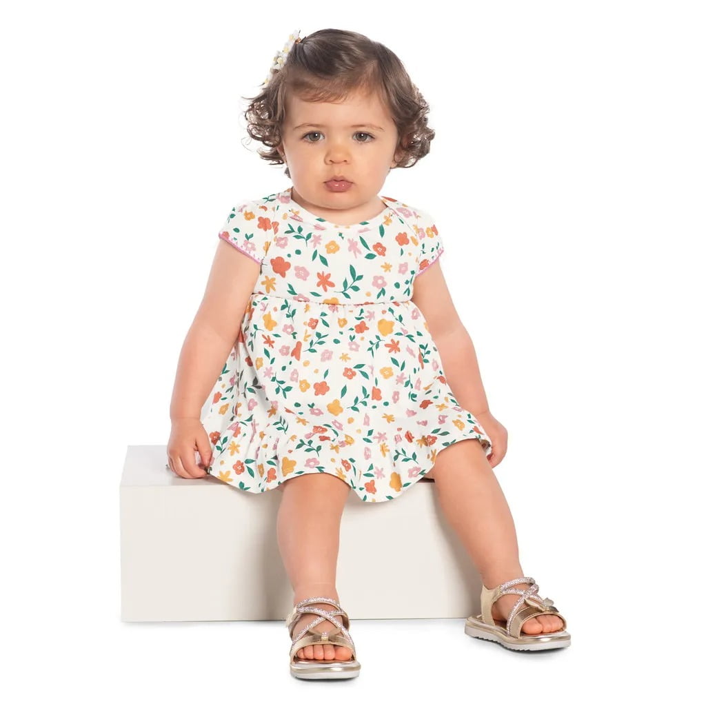 VESTIDO INFANTIL KYLY EM MALHA COM BODY INTERNO ESTAMPA FLORES - 1000416