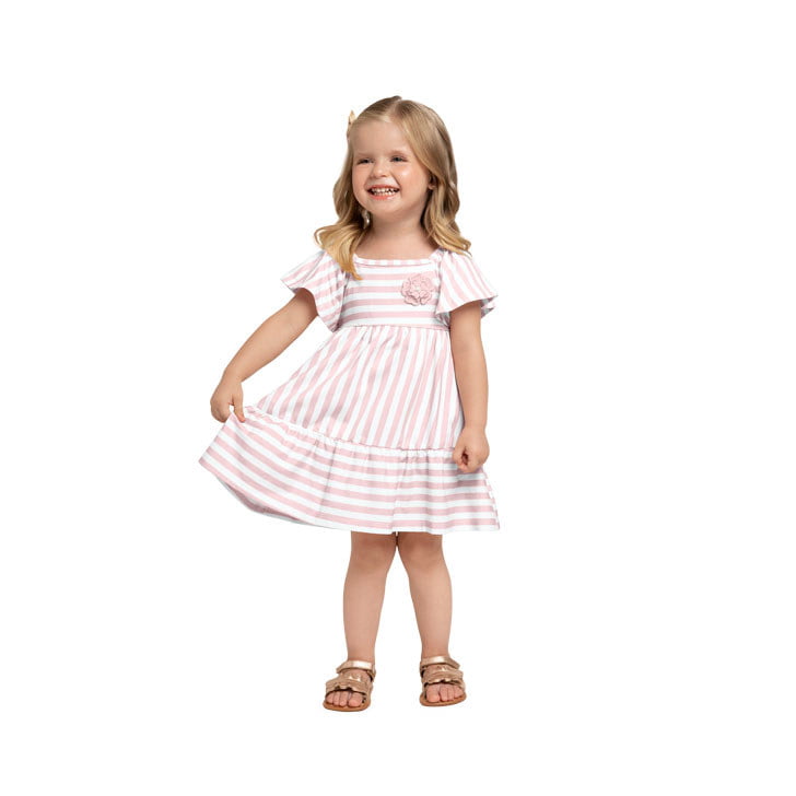 VESTIDO INFANTIL MILON COM LISTRAS MODELAGEM SOLTINHO - 2000364