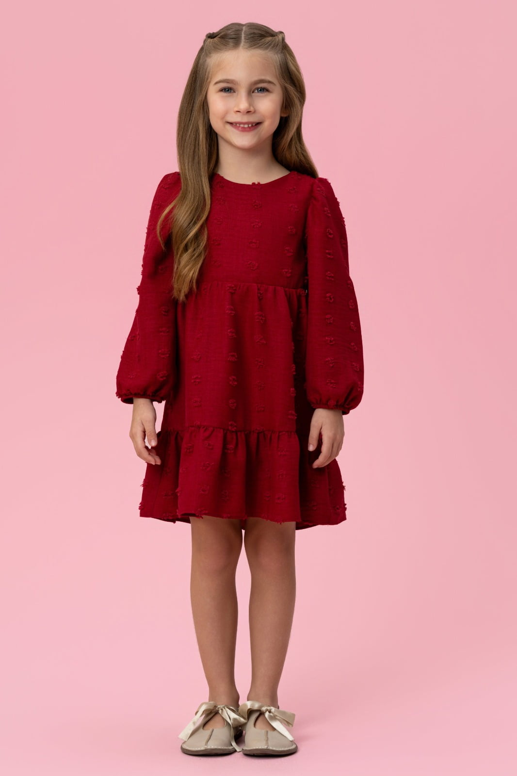 VESTIDO INFANTIL MON SUCRÉ EM TECIDO TEXTURIZADO EM POMPONS - 51133128208