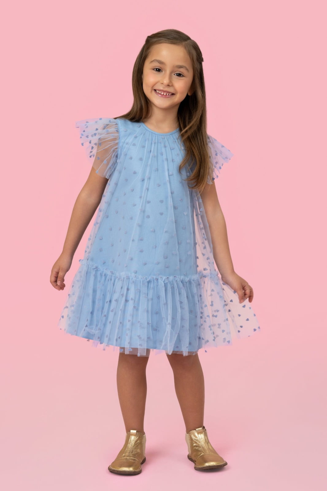VESTIDO INFANTIL MON SUCRÉ EM TULE COM CORAÇÕES EM VELUDO - 51133128216
