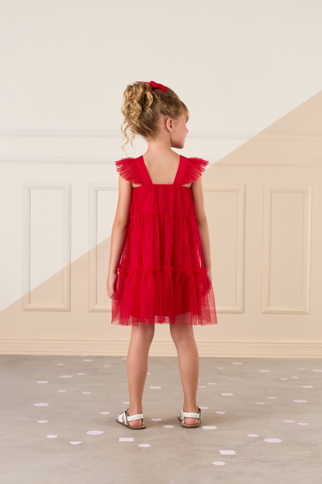 VESTIDO INFANTIL MON SUCRÉ EM TULE VERMELHO COM LAÇO 51133125086