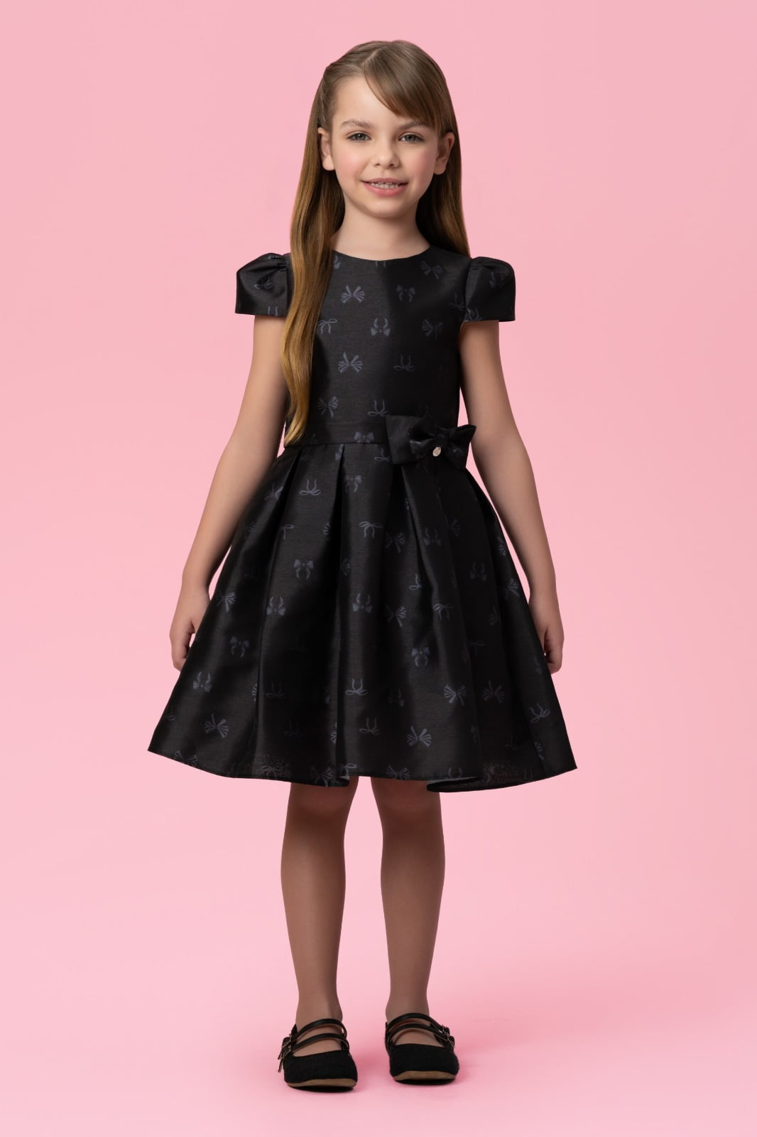 VESTIDO INFANTIL MON SUCRÉ PRETO COM LAÇOS - 51133128420