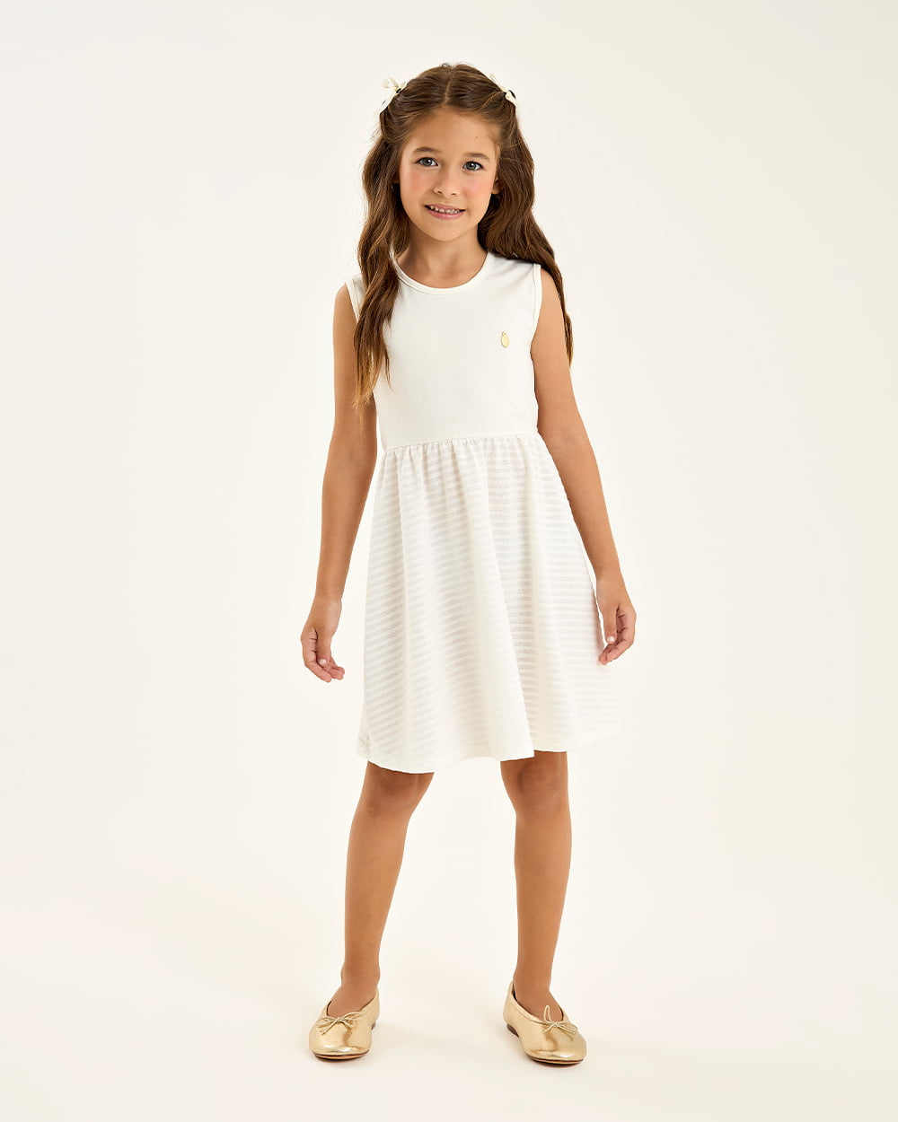 VESTIDO INFANTIL ONDA MARINHA EM COTTON E MEIA MALHA TRABALHADA - 1254073