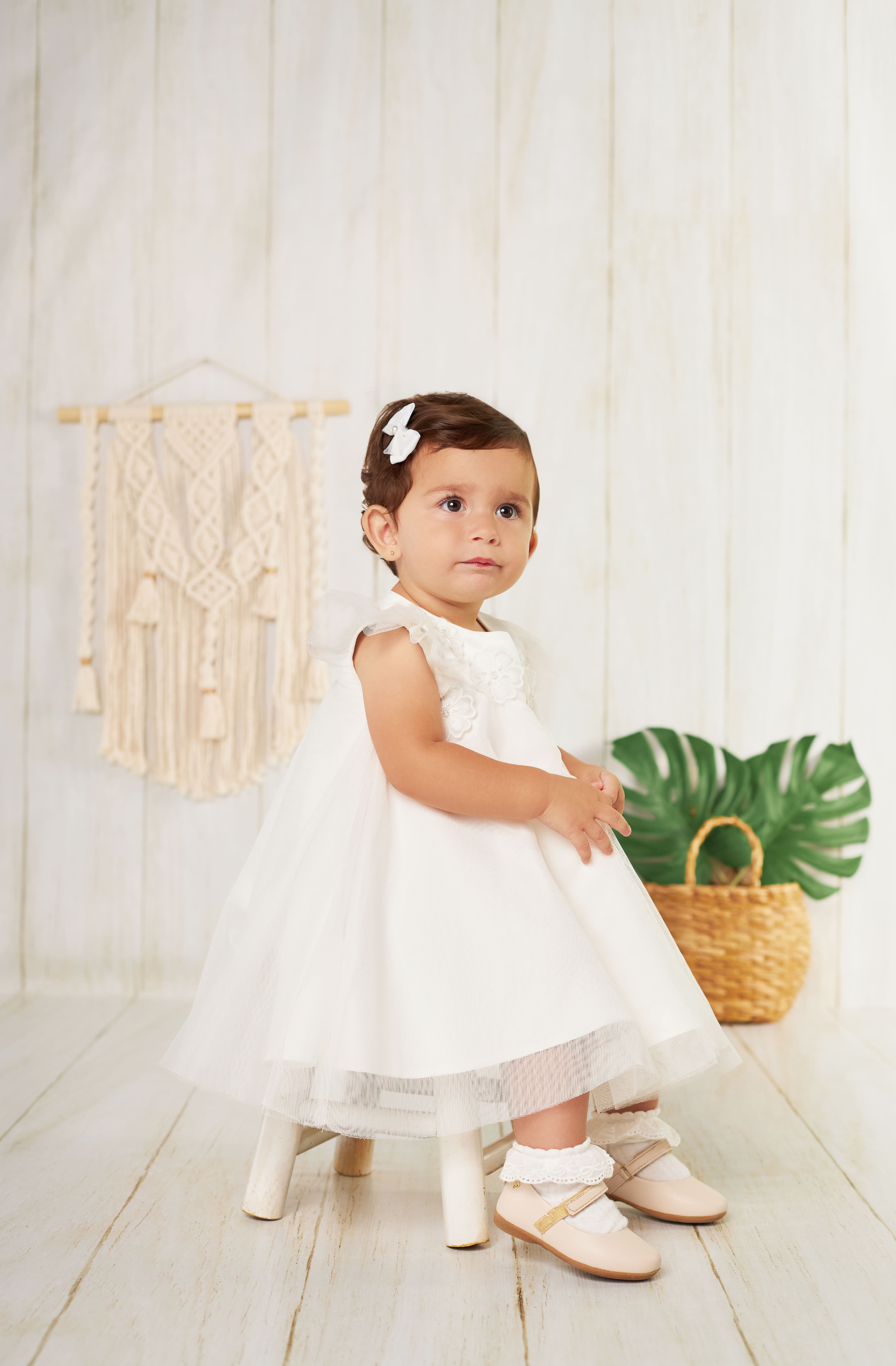 VESTIDO INFANTIL SERENA BABY EM TULE COM APLICAÇÃO DE FLORES - 1300330